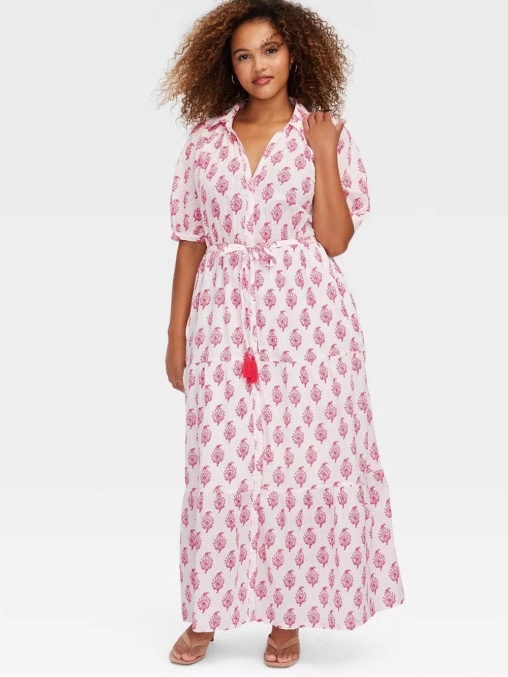 Roller Rabbit for Target Pink Printed Tie-Waist Maxi Dress